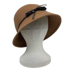 TR Cloche Wool Hat Womens M/L Camel Brown Bucket Bowler 1920s Style Bell Italy